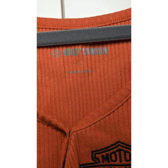 Harley Davison Women's Iron Bond Henley Bodysuit - Vintage Orange Size L - Picture 4 of 6